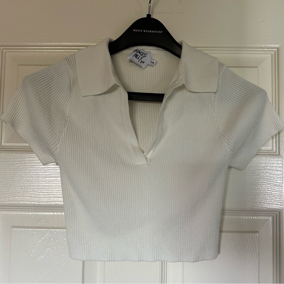 BOGO ⚡️ Princess Polly Chelsie Knit Cropped Polo Top In White - Picture 2 of 2